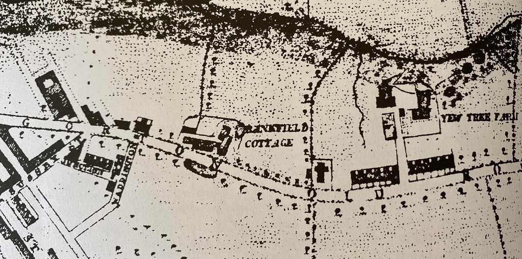 Map showing Bankfield Cottage with the chapel school to the right in 1863.